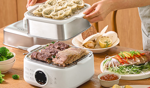 찜요리부터 국물요리까지 동시에 조리 가능한 ‘휴빅 3단 멀티 전기찜기 스팀쿡 HB-1300W’